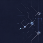 Abstrakte Enterprise-AI-Governance-Grafik in dunklem Blau mit verzweigter Entscheidungsstruktur, klar zugeordneten Verantwortungs-Knoten, transparenten Kontroll- und Oversight-Ebenen sowie subtilen Datenflüssen als Symbol für Accountability, Compliance, Risikokontrolle und menschliche Aufsicht in KI-gestützten Prozessen.